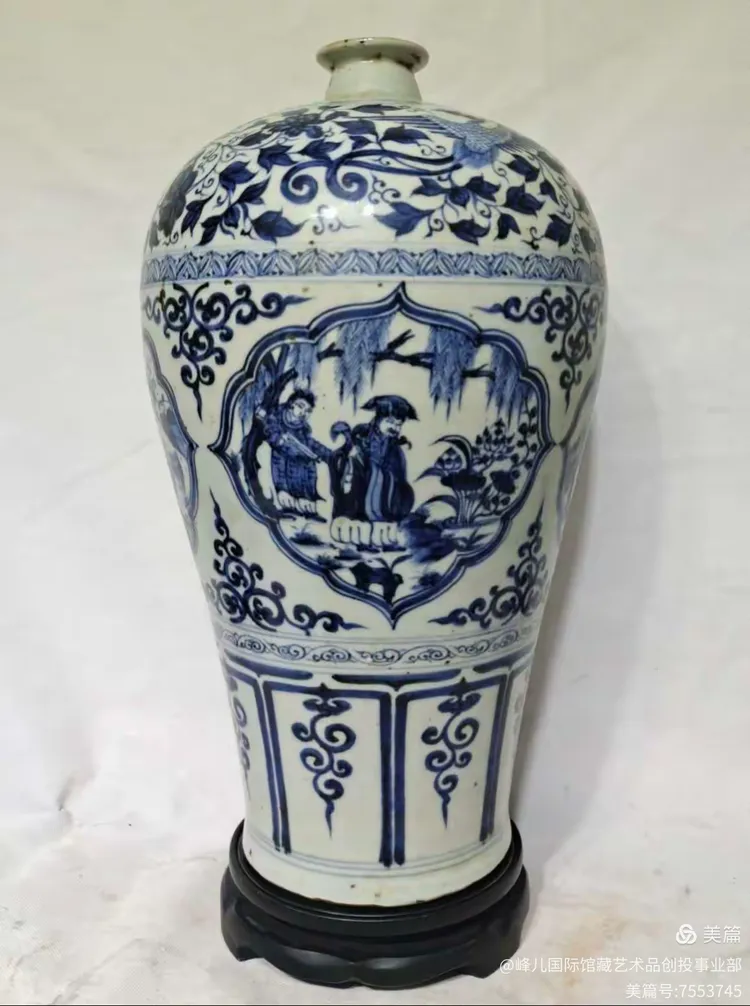 元代~元青花四爱图人物事纹饰梅瓶真品 神采气韵 珍藏鉴赏!